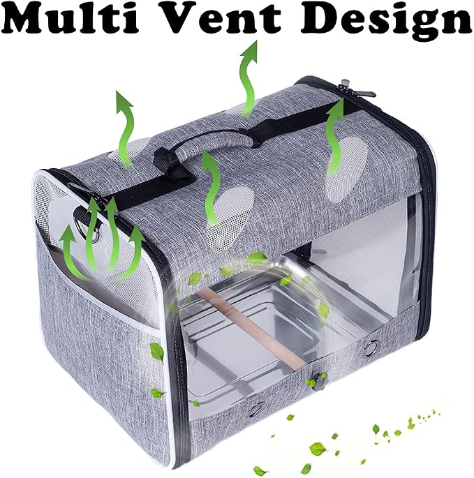 Bird Travel Carrier with Stand Perch, Breathable Bird Carrier Cage Parrot - Image 3