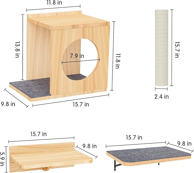 Wall Mounted Cat Tree 47” Tall, Cat Activity Tree Tower Set: Scratching Post - Image 2