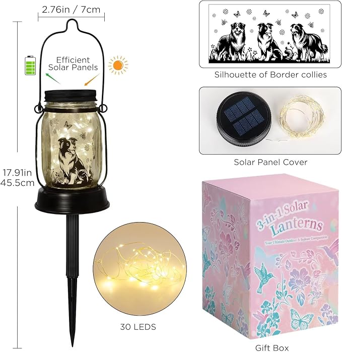 Border Collie Gifts for Women/Men Border Collie Solar Lanterns Dog Mom Birthday - Image 4