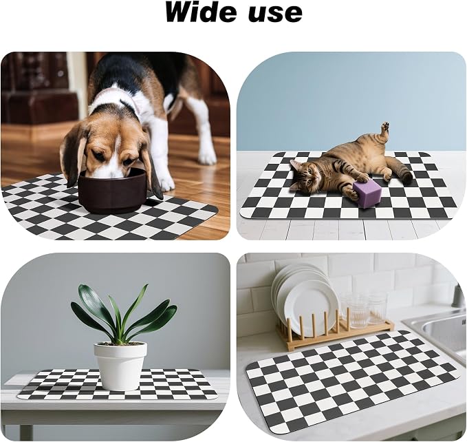 Checkered Dog Food Mat, Absorbent Leak-Proof Pet Feeding Mat, Quick Dry Cat - Image 7