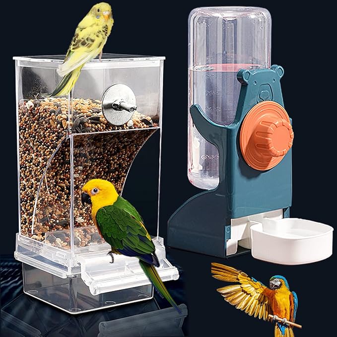 Kenond No Mess Bird Feeder Water Dispenser Set, Automatic Parrot Feeder Cage by Kenond