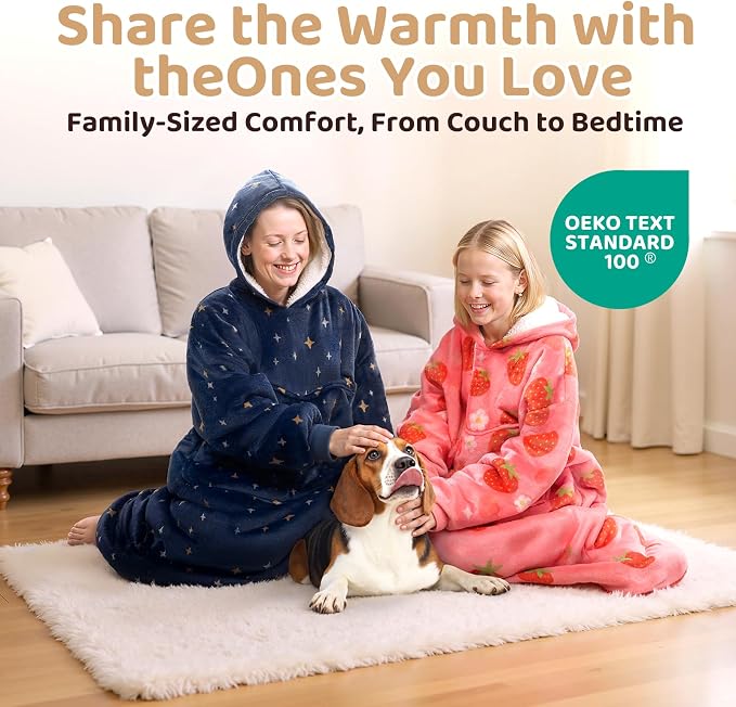 Mewaii Wearable Blanket Hoodie for Adults, Warm Sherpa & Soft Flannel Long - Image 3