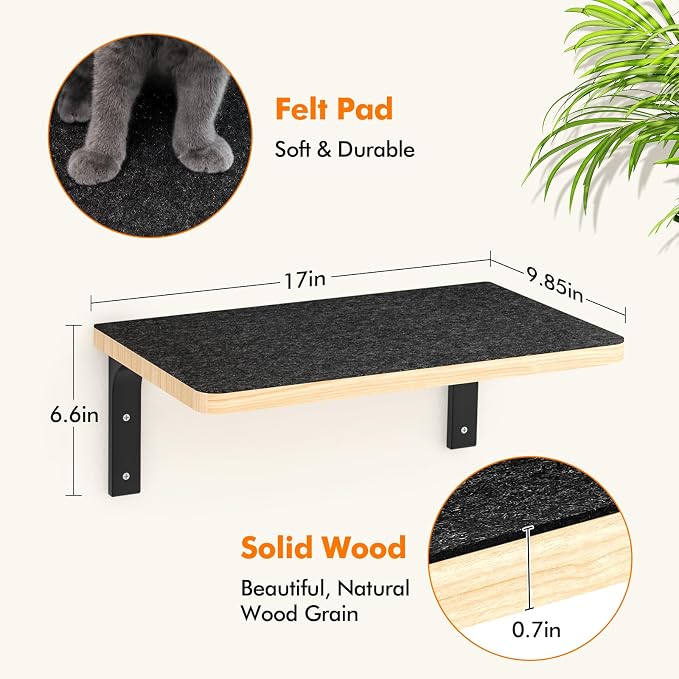 2PCS Cat Wall Shelves with Felt Board, 17x9.85 Inch Solid Wood Cat Wall - Image 2