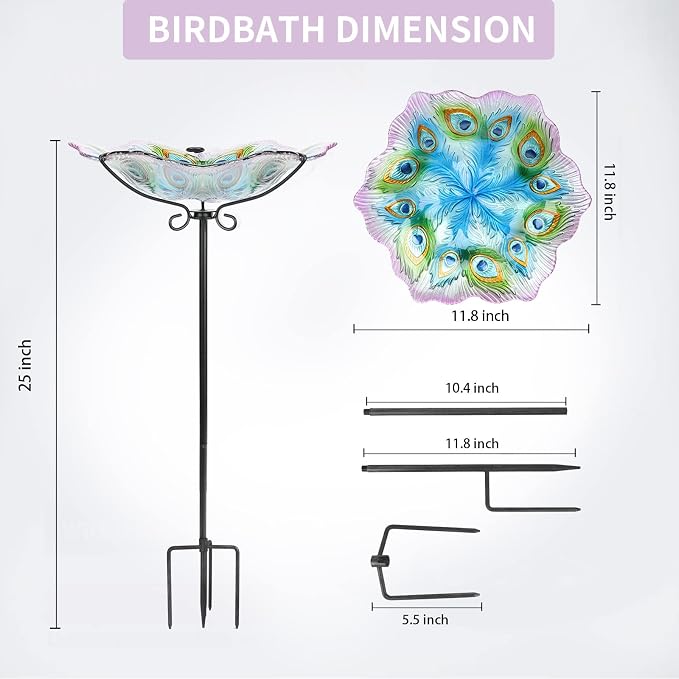 MUMTOP Glass Bird Bath, Garden Outdoor Birdbaths Birdfeeder - Image 4