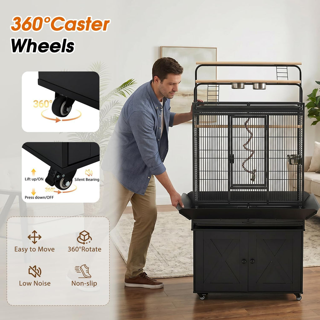 70" Large Bird Cage with Play Top and Storage Cabinet - GlobalHabitat Supply