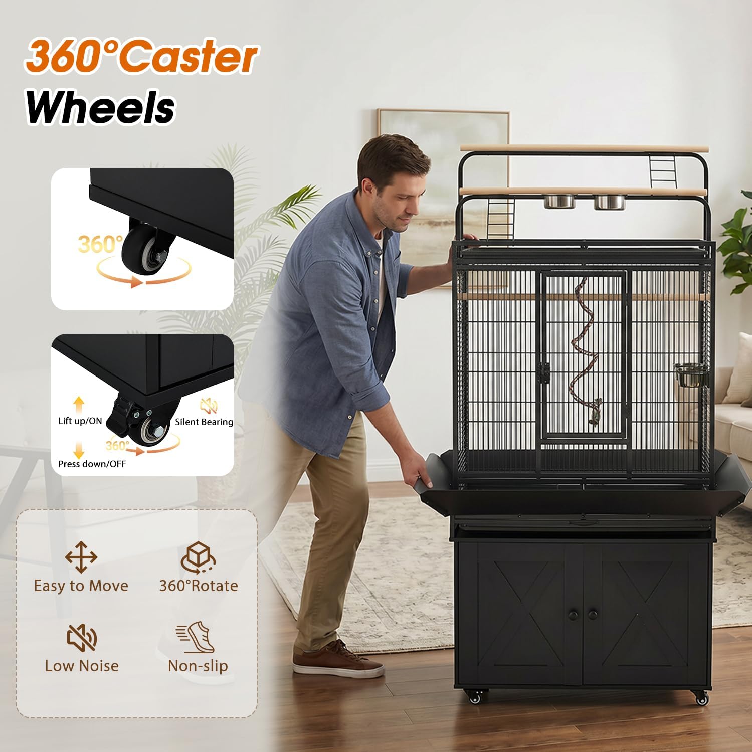 70" Large Bird Cage with Play Top and Storage Cabinet - GlobalHabitat Supply