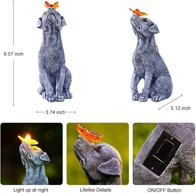 Goodeco Dog Statue with Solar Butterfly - Image 2