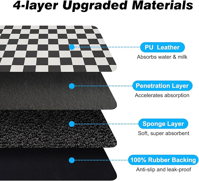 Checkered Dog Food Mat, Absorbent Leak-Proof Pet Feeding Mat, Quick Dry Cat - Image 7