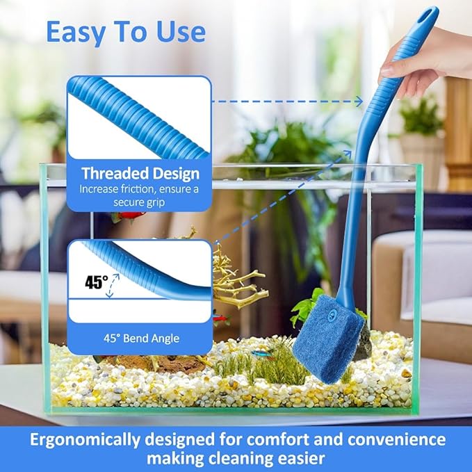 Fish Tank Cleaner with Five Sided Sponge Brush and Long Handle Aquarium - Image 5