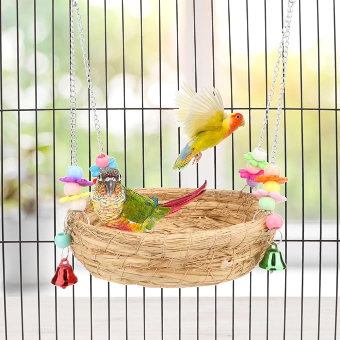 Hypeety Natural Handwoven Straw Nest Bed Large Bird Swing Toy - Image 7