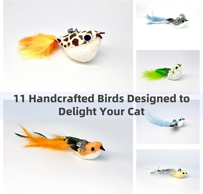 11 PCS Multi-Functional Cat Toy Replacement Heads – Realistic Handmade Bird - Image 3