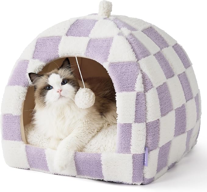 Lesure Cute Cat Beds for Indoor Cats - 2 in 1 Large Cat Cave Bed by Lesure