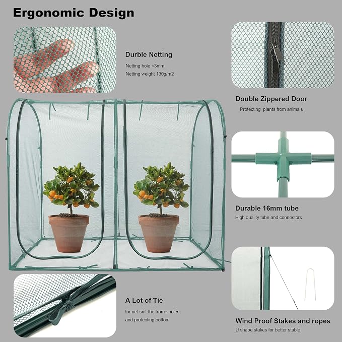Poray Large Tunnel 73''x37''x61''Plant Netting Cover, 5FT Tall Crop Cage Tomato - Image 4