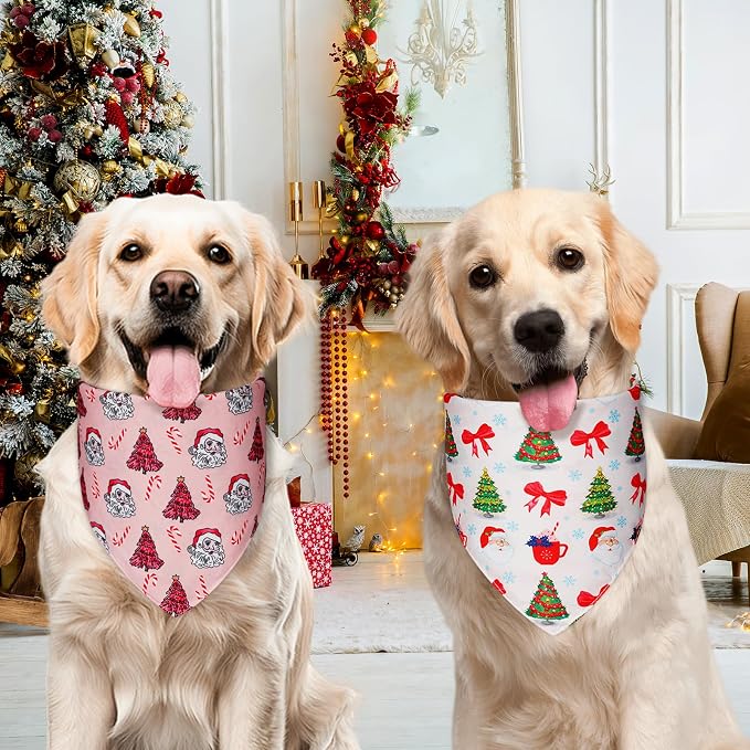 Cute Christmas Dog Bandanas Large 2PCS, 4 Pattern Holiday Scarf - Image 4