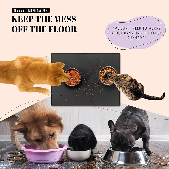 AVERYDAY 100% Waterproof Thicker Silicone Dog Food Mat, 0.63'' Raised Edge Bowl - Image 2