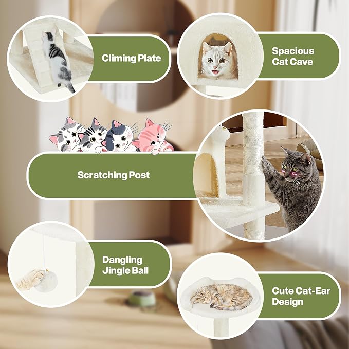 54 Inches Multi-Level Cat Tree Tower, Cat Tree Tower Furniture Activity - Image 4