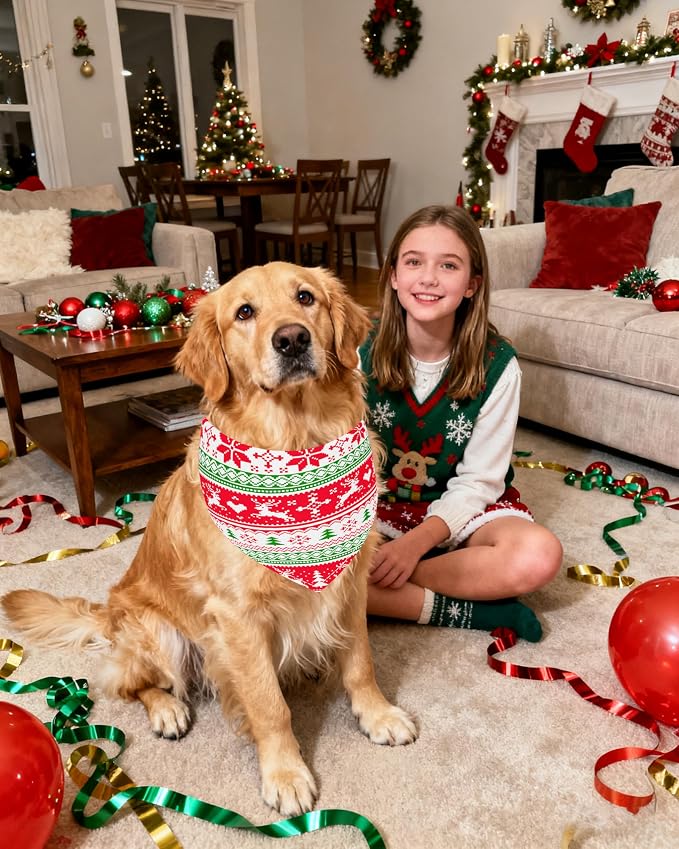 PET SHOW 50 Pack Christmas Big Dog Bandanas Bulk XL Washable Happy New Year - Image 7