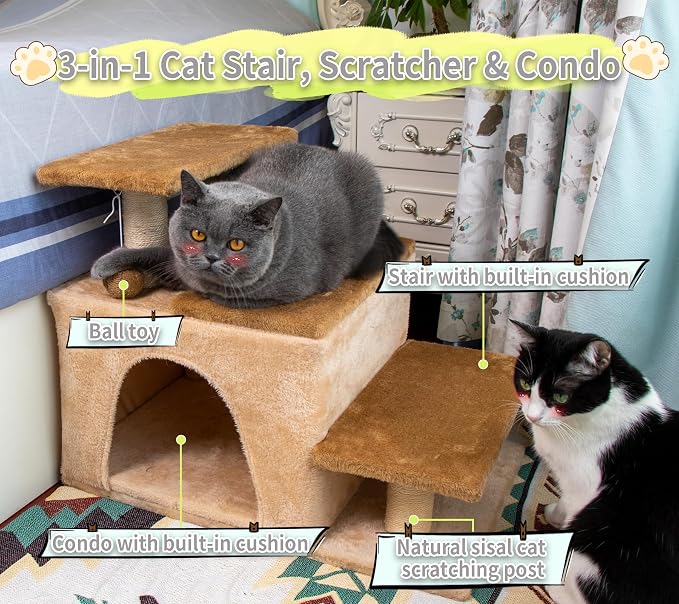 3-in-1 Pet Stairs for Cats for High Bed, Adjustable Dog Steps, Modular 3-Tier - Image 2