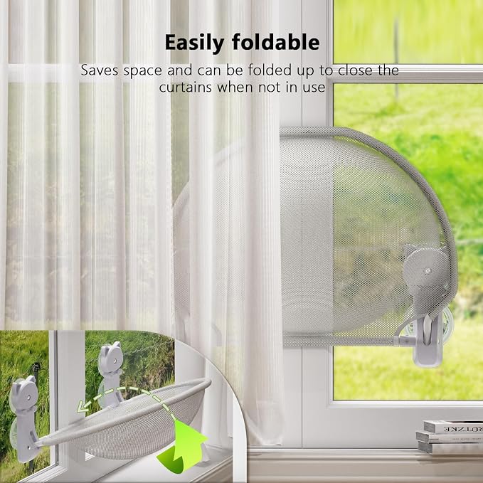 Cat Window Perch Cordless, Foldable & Stable Cat Beds- Breathable Cat Window - Image 4