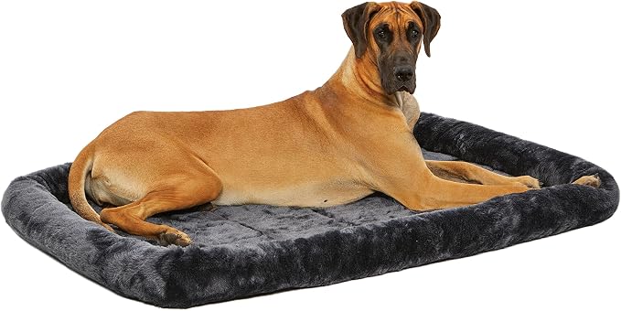 MidWest Homes for Pets QuietTime Giant Dog Bed – Gray Faux Fur Bolster by MidWestHomesForPets