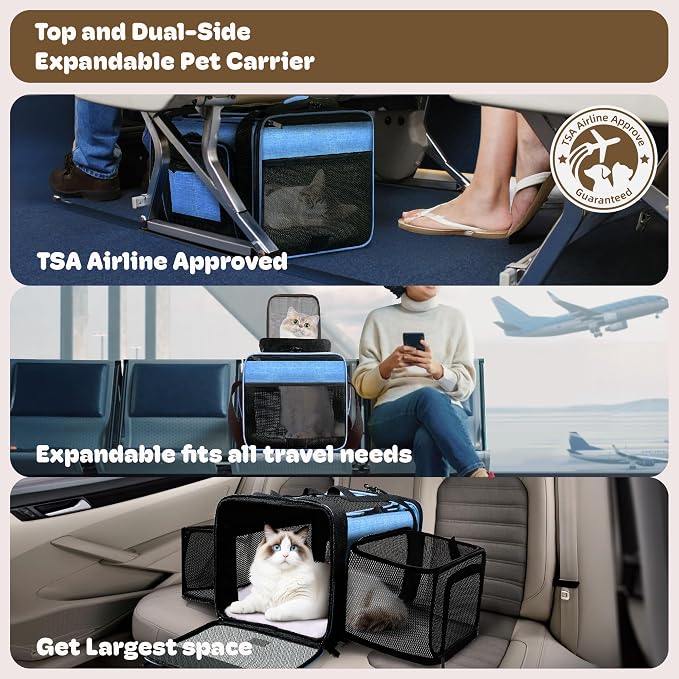 Top and 2 Sides Expandable Pet Carrier 17x11x9.5, TSA Airline Approved Small - Image 2