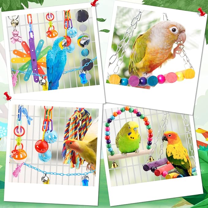 9 Pcs Parakeet Cockatiel Bird Toys, Parrots Cage Accessories Swing Rope Hanging - Image 6