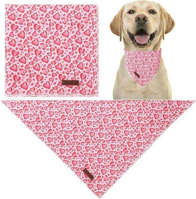 Valentine Triangle Pink Heart Bandana, Cotton Kerchief - Image 3