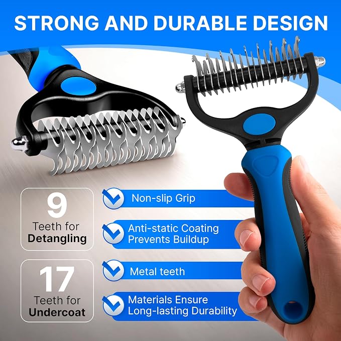 Dog Rake Brush for Shedding – Undercoat Deshedding Tool for Long & Thick Hair - Image 4