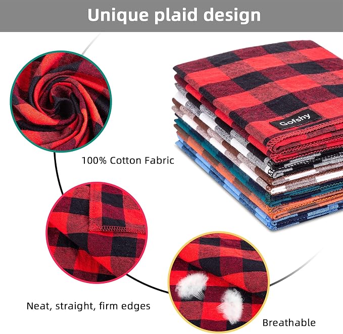 Dog Bandana Fall Small-Orange Brown Dog Scarf Buffalo Plaid Printing Adjustable - Image 3