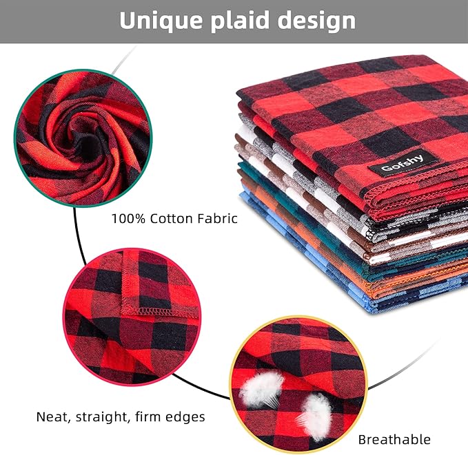 Buffalo Plaid Dog Bandanas Fall Christmas X-Large 6PCS Dog Gifts Red Blue Green - Image 3