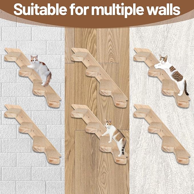 2 Pack 4 Steps Cat Wall Shelves, Wood Wall Mounted Stairs - Image 6