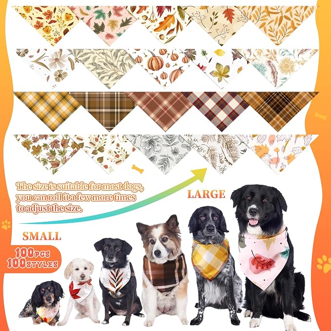 100 Pcs Fall Dog Bandanas Bulk Thanksgiving Pet Bibs Triangle Scarf Autumn Pet - Image 3