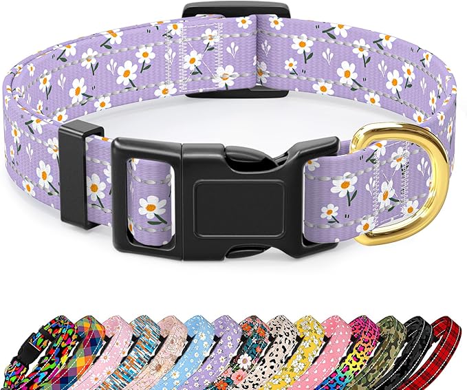 Reflective Dog Collar for Small Dogs, Cute Flower Theme Adjustable Heavy-Duty by TMOODEL