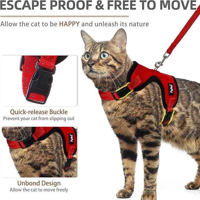 PUPTECK Cat Harness and Leash Set Escape Proof, Reflective Adjustable Soft Mesh - Image 3