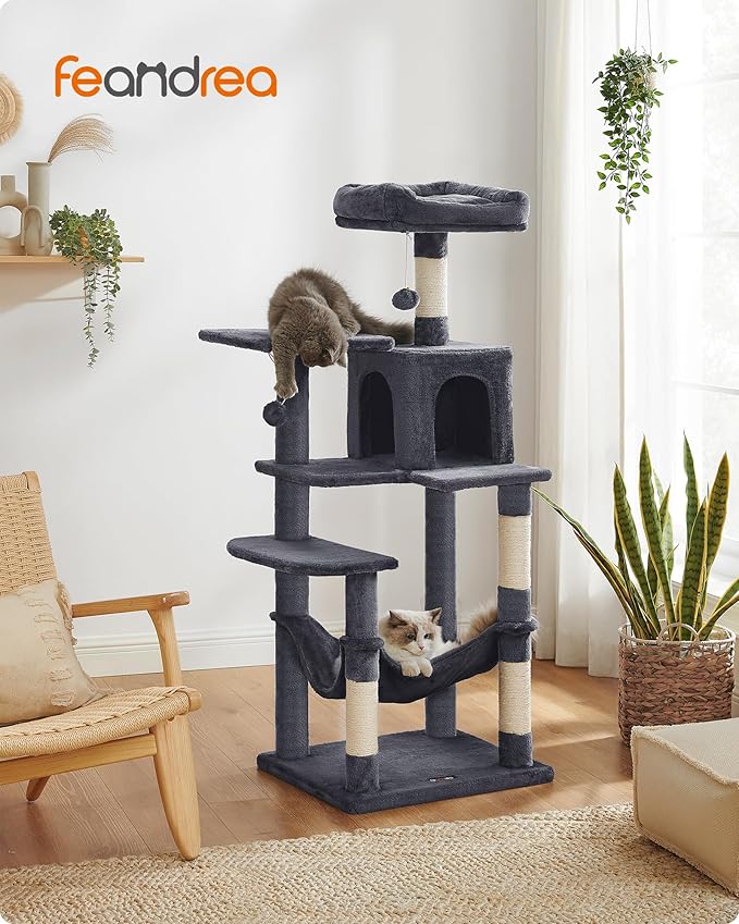 Feandrea Cat Tree, 55.1-Inch Cat Tower, Plush Multi-Level Condo - Image 2