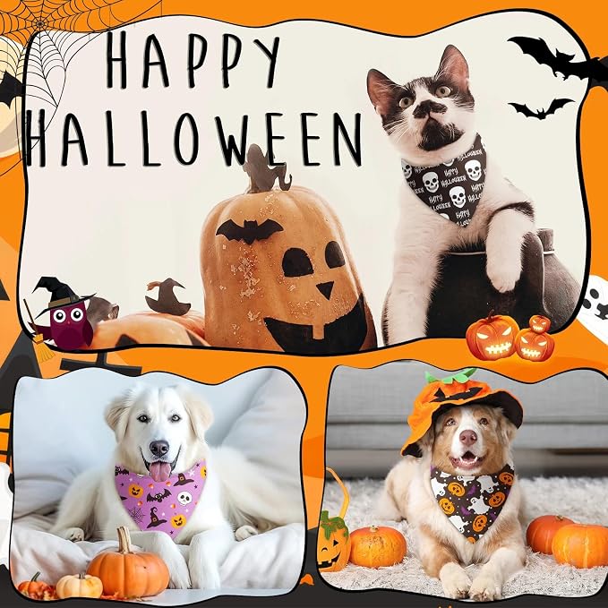 Weewooday 50 Pcs Halloween Dog Bandanas Bulk Pumpkin Ghost Bandanas - Image 6
