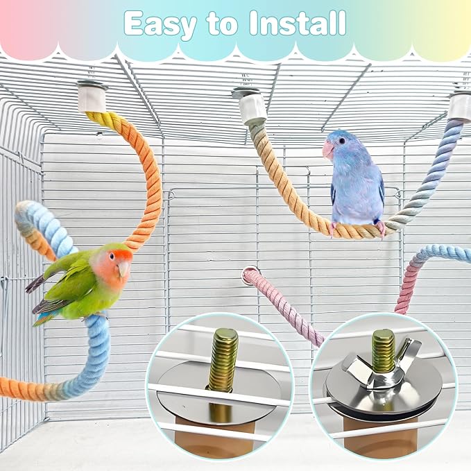 BNOSDM 3 Pcs Rope Perches for Bird Cages Gradient Sunset Color Bendable - Image 5