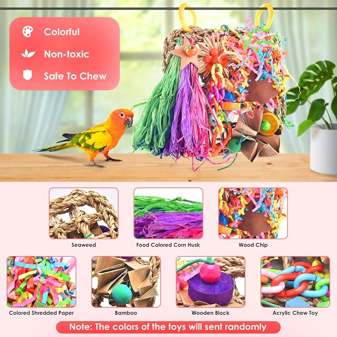KATUMO Conure Toys, Bird Grass Mat Parakeet Shredder Hanging Toy Cockatiel - Image 3
