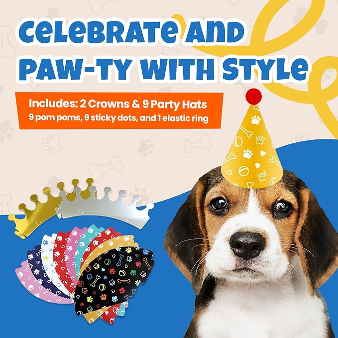 Dog Birthday Party Hat Set, Reusable & Adorable Kitty/Doggy Birthday - Image 2