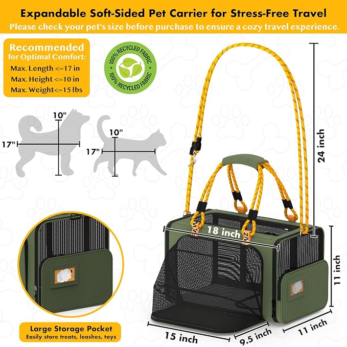 PAWZIDEA Expandable Pet Carrier w/ID Card, 18″×11″×11″ Small Dog Carrier TSA - Image 2