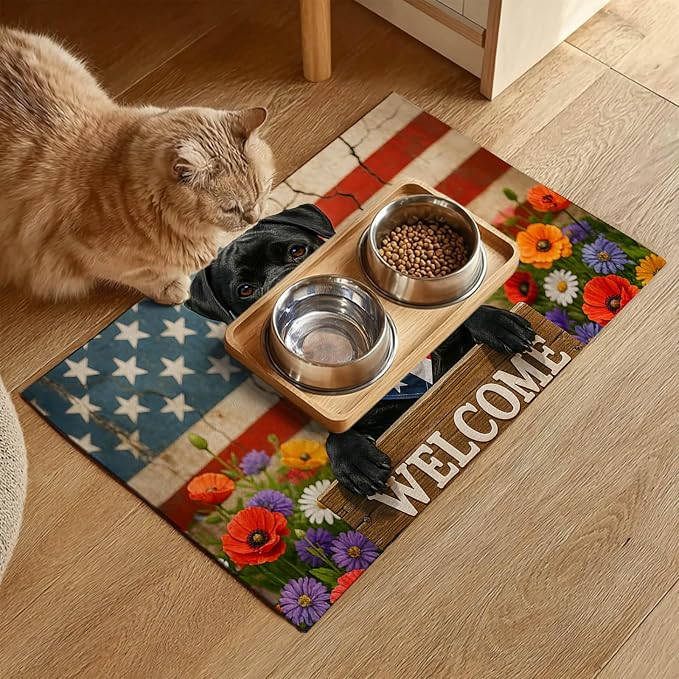 Patriotic 4th of July Flag Dog Pet Food Mat Independence Day Spill-Proof Pet - Image 2