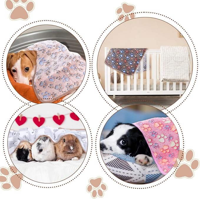 12 Pcs Dog Blanket Pet Paw Print Fleece Blanket Cat Soft Warm Sleep Mat Guinea - Image 5