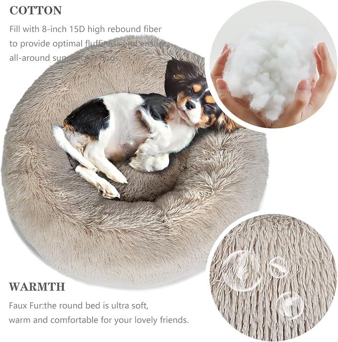 Calming Donut Dogs Beds for Small Dogs Washable, 28inch Plush Round Pet Bed for - Image 3