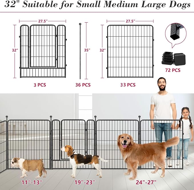 Dog Playpen 32 inch 32 Panels Indoor Outdoor Dog Pen - Image 3