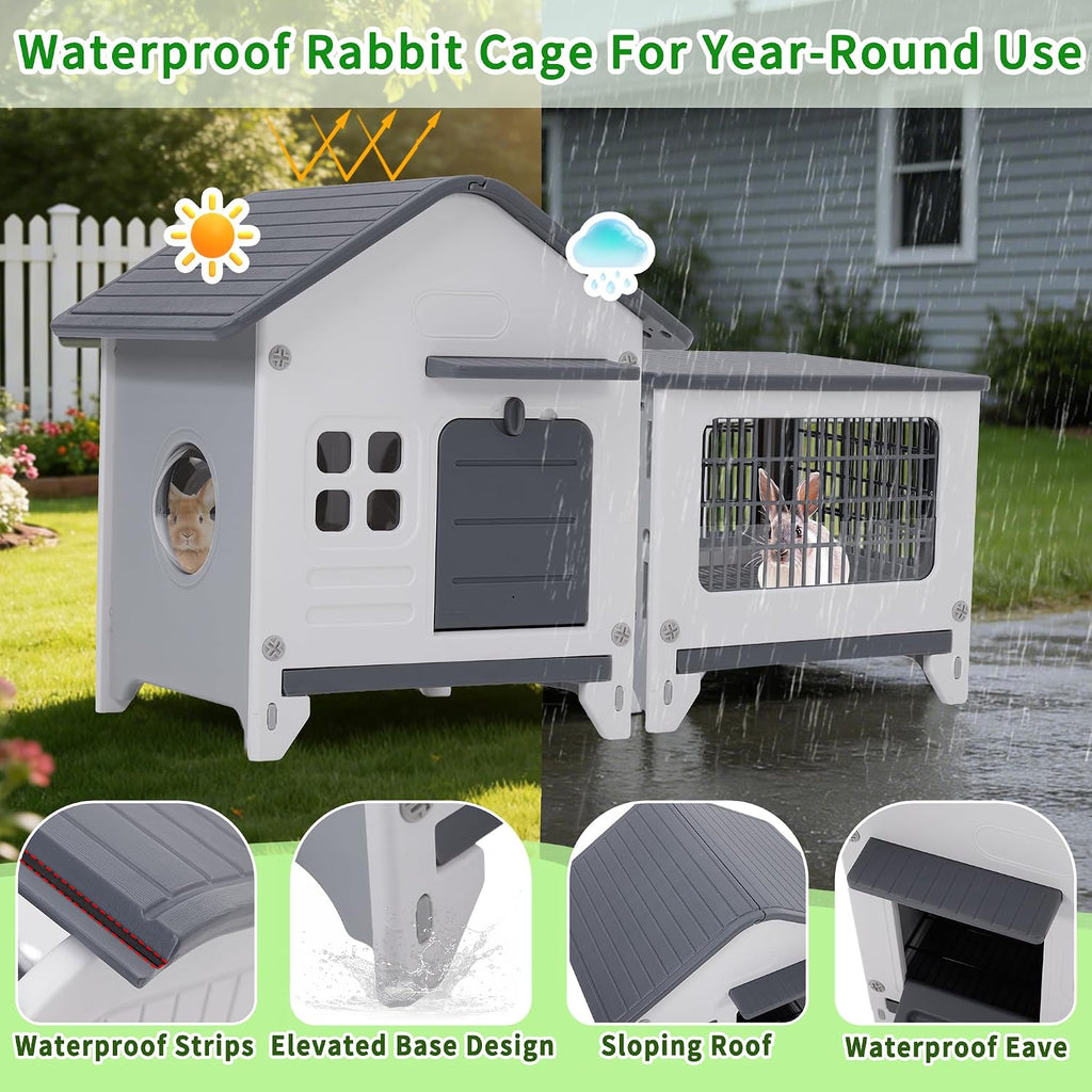 Plastic Rabbit Cage with Run and Leak-Proof Pull-Out Tray - GlobalHabitat Supply