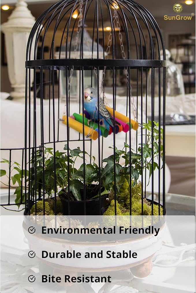 SunGrow Parrot Bird Swing Wooden Perch, Hanging Cage Accessory, Metal Chain - Image 3