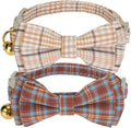 2 Pack Cotton Cat Collar, Removable Bowtie, Plaid Pattern, Safety Breakaway by Petiry