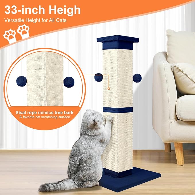 Cat Scratching Post 33 Inch Nature Sisal Scratch Post - Image 7