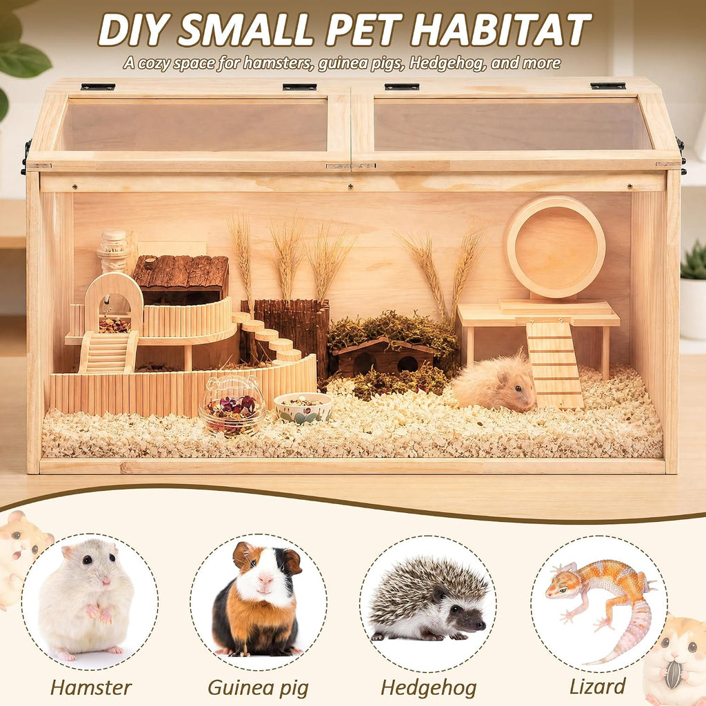 32" Large Wooden Hamster Cage with Acrylic Panel - GlobalHabitat Supply