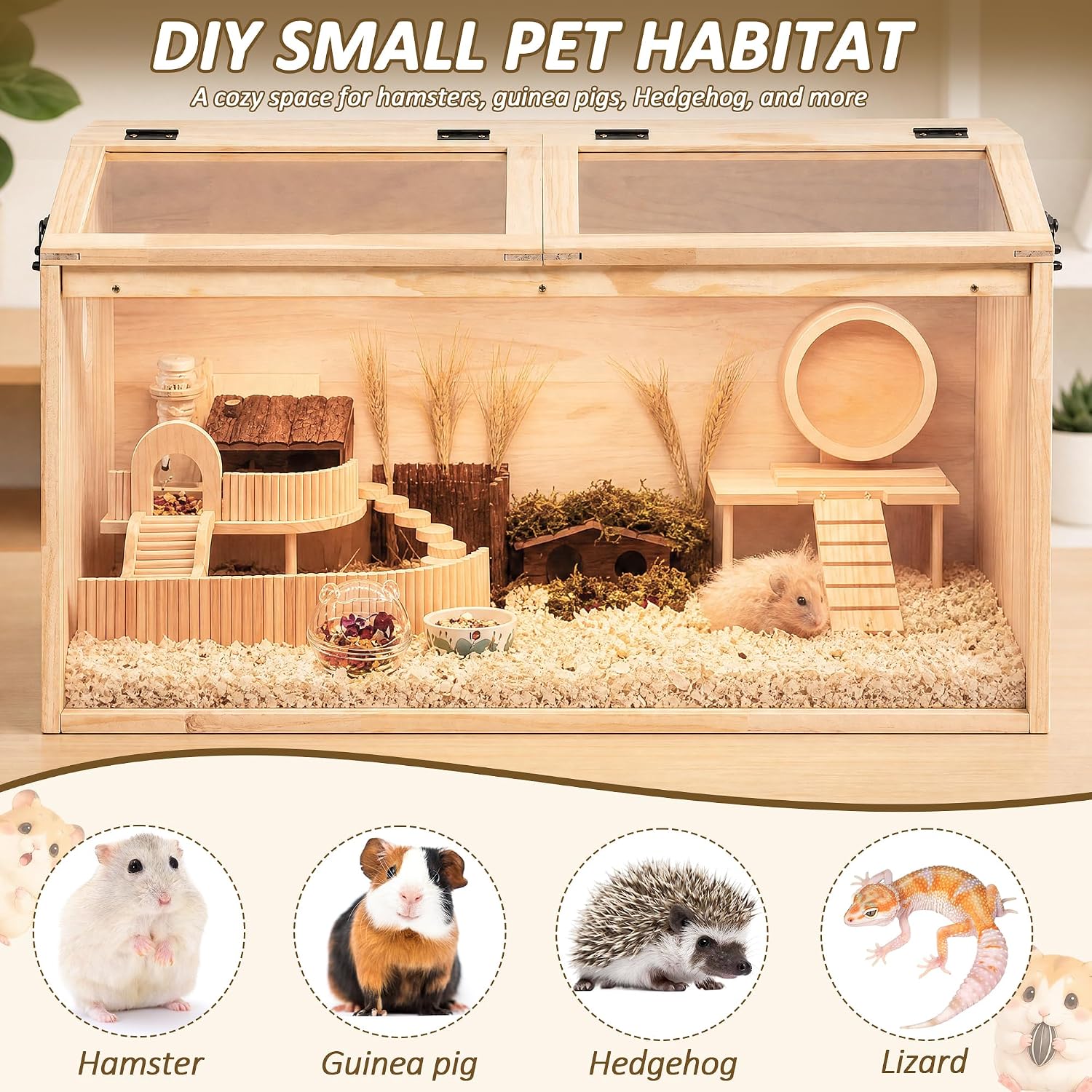 32" Large Wooden Hamster Cage with Acrylic Panel - GlobalHabitat Supply